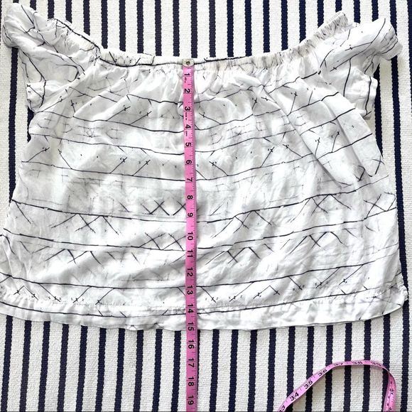Cloth & Stone Off The Shoulder White Boho Print Cropped Top Small - Picture 3 of 8
